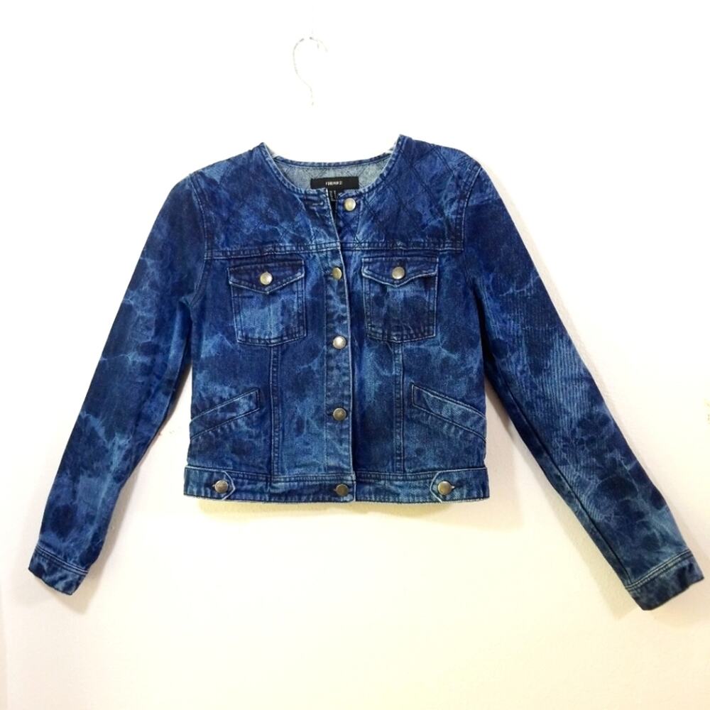 Forever 21 bleach marbled quilted jean jacket M